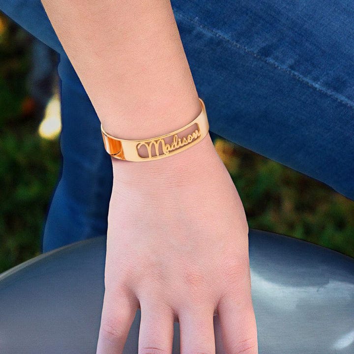 CUFF SCRIPT NAME BANGLE SILVER PLATED