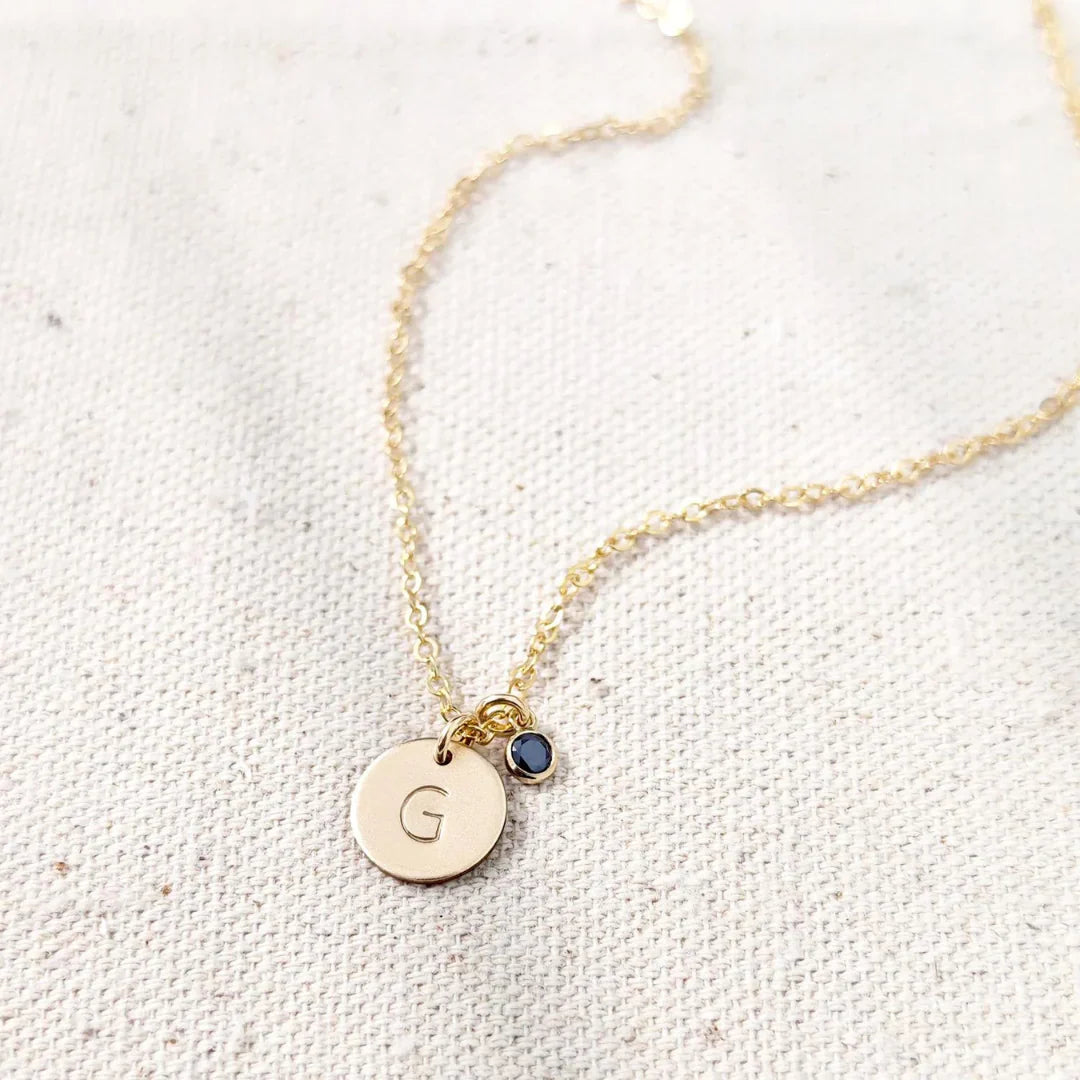 Personalised Initial Disc Birthstones Necklace