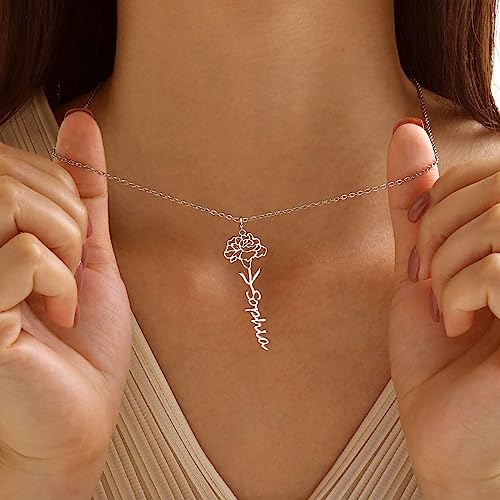 Birth Flower Signature Name Necklace